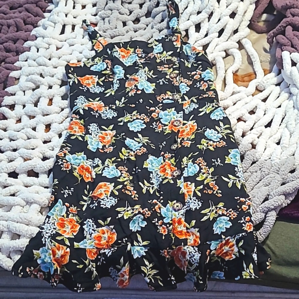 Short flower print, adjustable strap, dress